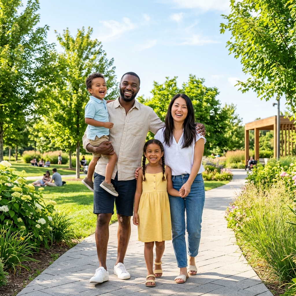 Família feliz no parque